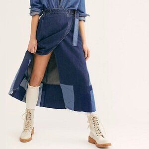 NWT Free People Wild is the Wind Denim Wrap Maxi Skirt Size XS